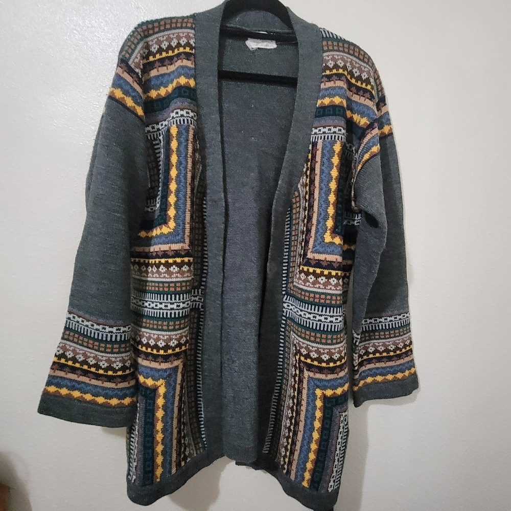 Vintage Collageman Patterned Cardigan with Tie Women's Size Estimated Medium